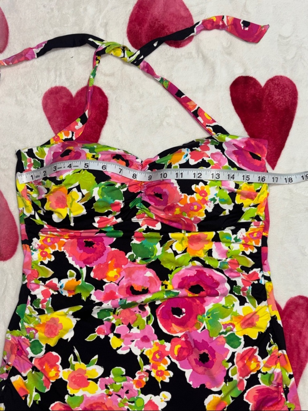 Ralph Lauren Halter Tankini Top, black floral, Pink, Yellow & Green, XL - Picture 3 of 6